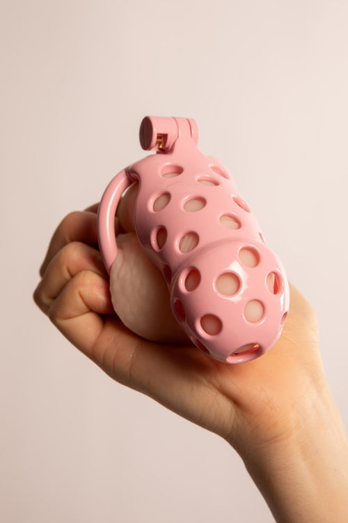ADJUSTABLE PINK PLASTIC PENIS CAGE