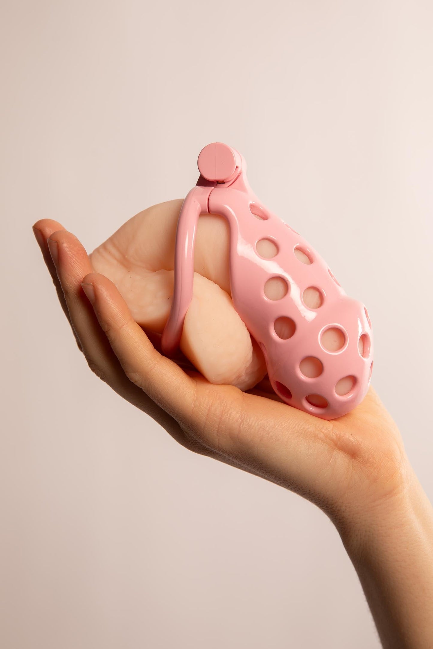 ADJUSTABLE PINK PLASTIC PENIS CAGE