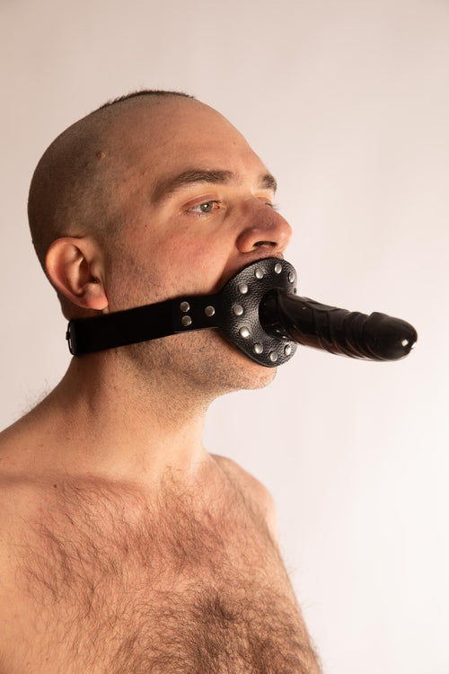 GAG WITH BLACK DILDO