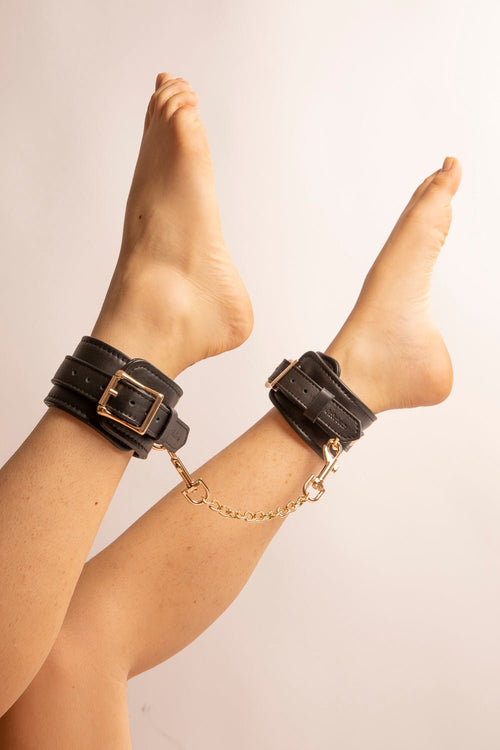 DARK SECRET BLACK LEATHER ANKLETS
