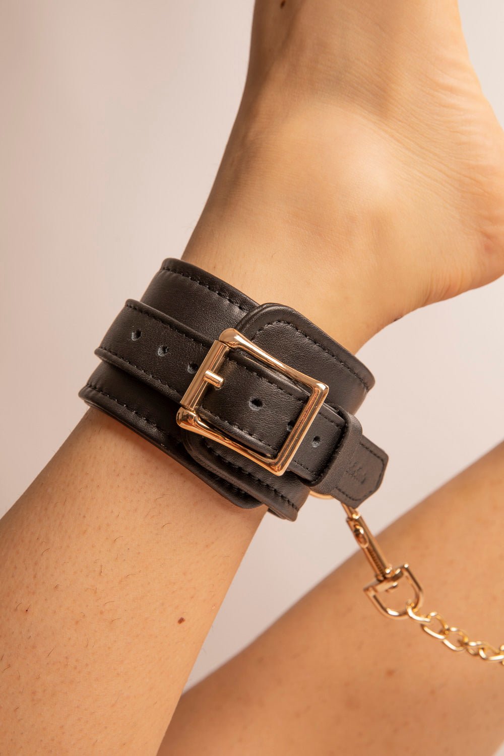 DARK SECRET BLACK LEATHER ANKLETS