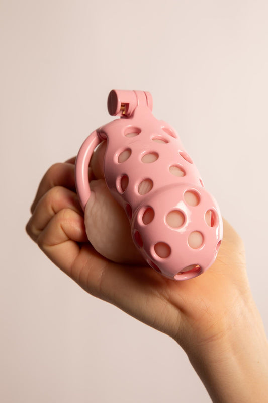 ADJUSTABLE PINK PLASTIC PENIS CAGE