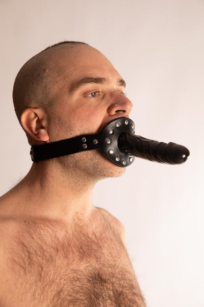 GAG WITH BLACK DILDO